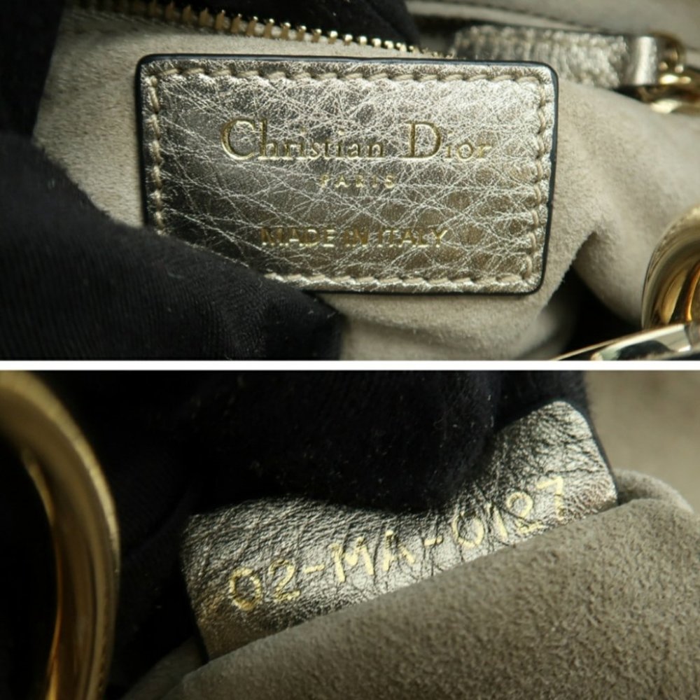 100% Authentic DIOR Lady Gold Leather Satchel Bag - Picture 11 of 12